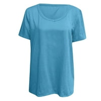 Žene casual v izrez majica kratki rukav čvrsti bluza Plus veličina plava