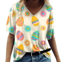 Bluze za žene Dame Ljeto vrhovi Ležerne modne kratke rukave V rect majice Prevelike uskrsne majice Slatka