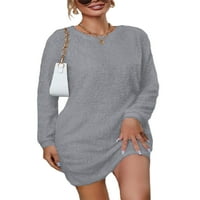 Hait ženski džemper haljina posada pulover Jumper dugih rukava mini haljine dame dame čvrste boje svijetlo