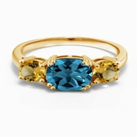 Gem Stone King 18K žuti pozlaćeni srebrni London Blue Topaz i žuti citrinski prsten za žene