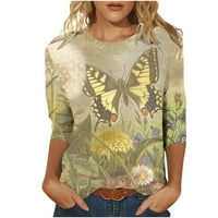 Camland Womens Ljetni vrhovi modni tisak labav plus veličina majica Bluza srednjeg rukava Bluza Boho