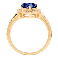 2.36ct kruška rezana plava simulirana tanzanite 14k žuti zlatni godišnjica Angažovanje halo prstena