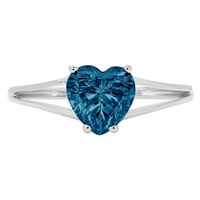 1. CT sjajan srčani rez prirodni London Blue Topaz 14K bijeli zlatni pasijans prsten sz 9.25