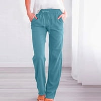 Owordtank ženske pamučne lounge pantalone casual pune boje elastične struke planinarske pantalone sa