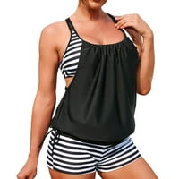 Ženski čišćenje kupaćih kostima Žene Konzervativni ispis Strappy Back Set dva kupaća Swimress crna crna s