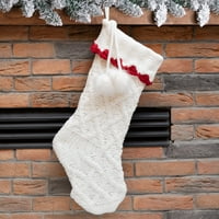 Glitzhome 22 Pleteni poliester bijeli božićni čarapa sa crvenom oblogom i pompom za porodični odmor