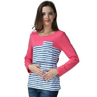QXUTPO ženske materinske vrhove Redovni print hem siripe majica casual dugih rukava izrez Basic Nursed majica dojenje