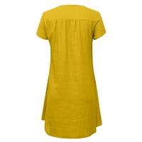 Ženske haljine Mini kratki rukav kratak povremeni a-linijski ispisani V-izrez ljetna haljina žuta l