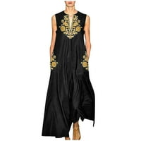 Yuwull ženska haljina za žensku haljinu etničkog tiskana V izrez haljine Kaftan nepravilni hem maxi