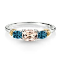 Gem Stone King 1. CT Peach Morgatite London Blue Topaz srebrni i 10K žuti zlatni prsten