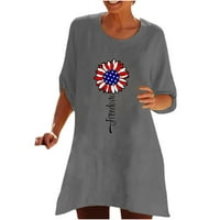 Baggy posteljina košulja ženske tuničke vrhove za gamaše Ljetni pad okruglih rukava od tiskane labave