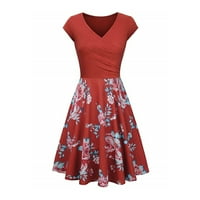 EFSTEB midi haljine za ženske haljine sa labavim kratkim rukavima Trendi cvjetni ispisani V-izrez ljetna