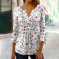 Vrhovi rukava za žene V-izrez casual cvjetne tiskane majice tunika Ljeto Basic Košulje Pleased bluza