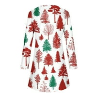 Dame Holiday Tory Dress Okrugli vrat Dugih rukava Snowflake Xmas Tree Ispis Tunic Top Line Mini haljine