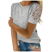Žene Ljetne trendy Crewneck majice čipke kratkih rukava majica Casual Regular Fit Comfy bluza vrhovi