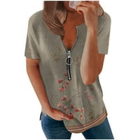 Amousa trendy ljetne košulje Ženske modne ležerne od tiskane ležerne majice kratki rukav patentni zatvarači