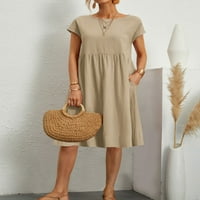 Sunčane haljine za žene Čvrsta boja okrugli vrat kratki rukav majica haljine casual ljetne haljine s džepovima Shemie