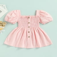 1-6y Kids Girls Sweet haljina Baby Ljetna odjeća Čvrsta boja Puff kratki rukav Kvadratni vrat A-line