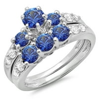 Kolekcija Dazzlingock 14k Round Blue Sapphire & White Diamond Stone modernog prstena za brisanje, bijelo