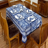 Plava i bijela indijska ručna blok tiskana stolna krpa s obrubnim dizajnom svu oko poklopca stola i