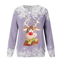 Sretan božićni duks za žene smiješne slatke jelena ispis pulover Lagani Jesen Novelty Xmas Crewneck