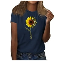 Suncokret dame slatko tisak kratkih rukava okrugli vrat prednji rame Vintage kratki rukav ljetni majica