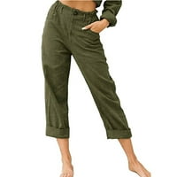 Plus veličina Žene Capri hlače Cargo obrezirane hlače Gumb Elastična visoka struka Solidna boja Summer