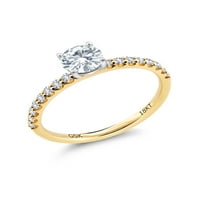 Gem Stone King 18K dvotonski zlatni prsten sa zauvijek jednim bezbojnim okruglim rundom 0,74cttw Moissine