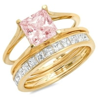 2. CT Princess rez ružičasti simulirani dijamant dragulj real 18k žuto zlato prilagodljivo laserski graviranje vječnoj jedinstvenoj umjetnosti Deco izjava o obližnju vjenčanja Angažman bridalni prsten set veličine 3,5