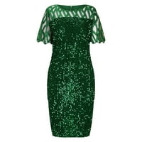 Ljetne haljine za žene Dužina koljena kratki rukav modni rukav A-linijski okrugli orke za izrezu zelena