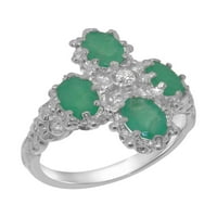 Britanci napravio 14k bijeli zlatni kubični cirkonijski i smaragdni ženski prsten za izjavu o žengi