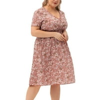 Ženska moda plus veličine V-izrez kratkih rukava s kratkim rukavima Spring haljine za žene, ružičasta 2xl
