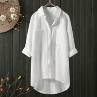 PXiakgy Down Dugih bluza Ležerne majice na vrhu Ženska gumba rupu ženska bluza bijela + xxl