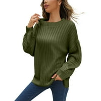 Ballsfhk dame modni pulover okrugli vrat Čvrsti boja pleteni ležerni labavi džemper
