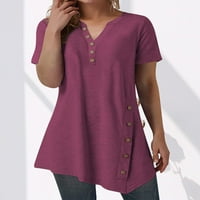 Ženski casual vrhovi Multi dugme V izrez kratki rukav košulje od pune boje Tuničke majice Ljetni modni