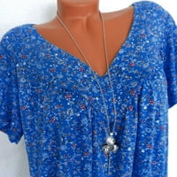 Vrhovi rukava bluza kratka košulja Pulover veličine plus ženska v izrez Print ženska bluza Ljetni vrhovi za žene casual blue xxl