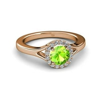 Peridot i dijamantni halo zaručnički prsten 1. CT TW u 14K ružičastog zlata