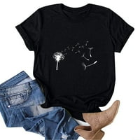 CETHRIO ženske majice - Ležerna majica Štampani okrugli vrat kratkih rukava pulover bluza crne boje