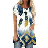 Olyvenn ženske trendi midi tunika bluze majice ušteda moda Ljeto kratki rukav Ters Feather Western etnički