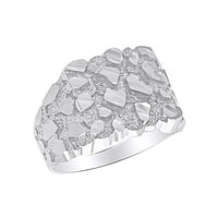 Nugget stil muški prsten za obećanje u 10K puno bijelo zlato široko prsten-13.5