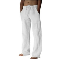 Clearsance Dezsed pamučne i posteljine osnovne hlače za mens care casual elastična struka izmiješane prozračne udobne meke pantalone na plaži muškarci pantalone s džepovima