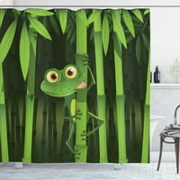 Zavjese za tuširanje životinja, smiješna ilustracija prijateljske zabavne žabe na stabljici bambusovog