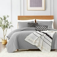 Kalifornia Cal King Veličina posteljina posteljina sa jastukom, sive prevelike lagane meke prekrivač
