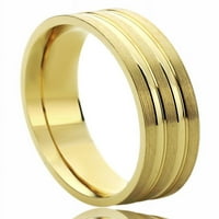 14K žuti zlatni vjenčani vend četkani i polirani redovi uzorak udobnosti fit ring