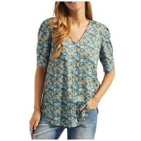 Bazyrey ženske bluze Žene Ležerne prilike sa labavim košulje V izrez kratki rukav modni tiho za tisak