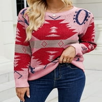 Ženski božićni džemper s dugim rukavima Crew Crw Geometrijski džemper za pulover Zimski džemper