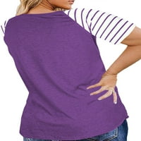 Ženske plus veličine vrhova kratkih rukava s majicama Striped Raglan majice kauzalne ljetne tunike Bluze