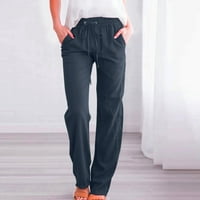 Ženske hlače velike struke široke noge casual nacrtaju elastične pantalone udobne ravno noge s džepovima