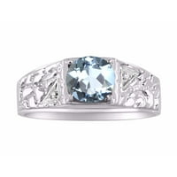 * Rylos Nugget Aquamarine & Diamond prsten - mart rođenje * sterling srebro
