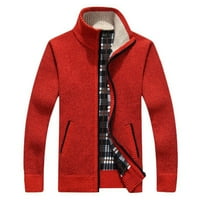 Todqot muški džemper kaput- štand ovratnik plišani džemper dugi rukav čvrsti zatvarač kaput crveni m